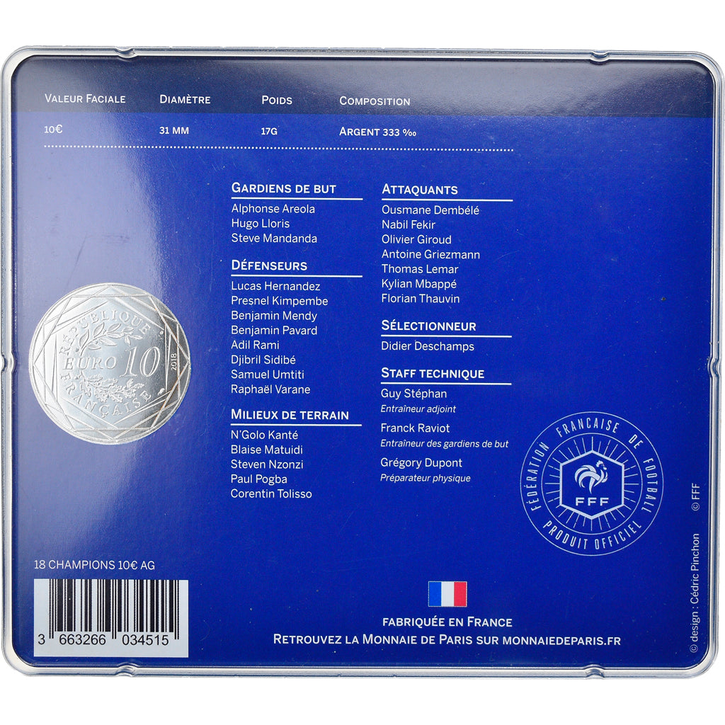 France, Monnaie de Paris, 10 Euro, La France - Championne du Monde, 2018, BU