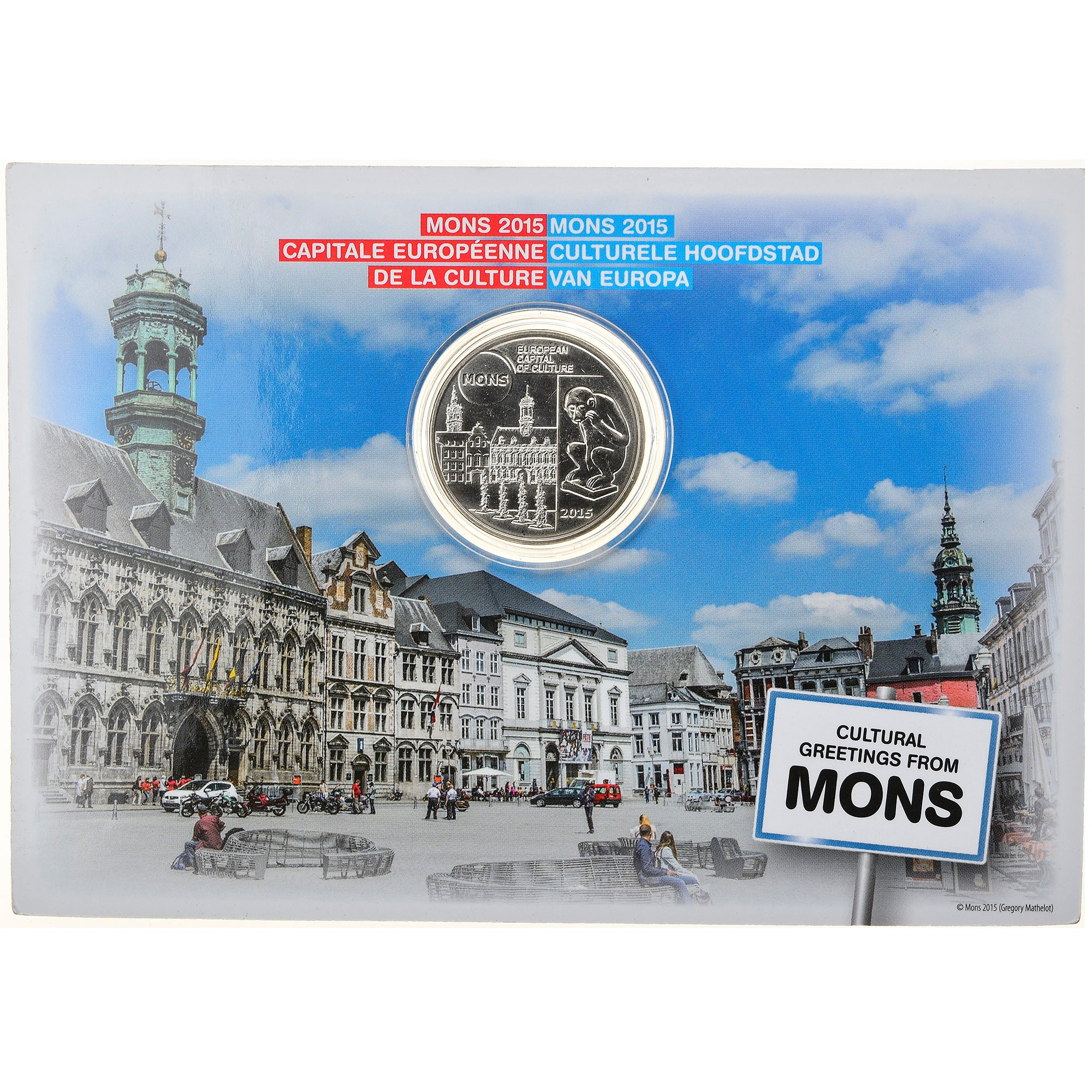 Belgio, 5 Euro, Mons capitale europeenne de la culture, 2015, FDC, Rame-nichel