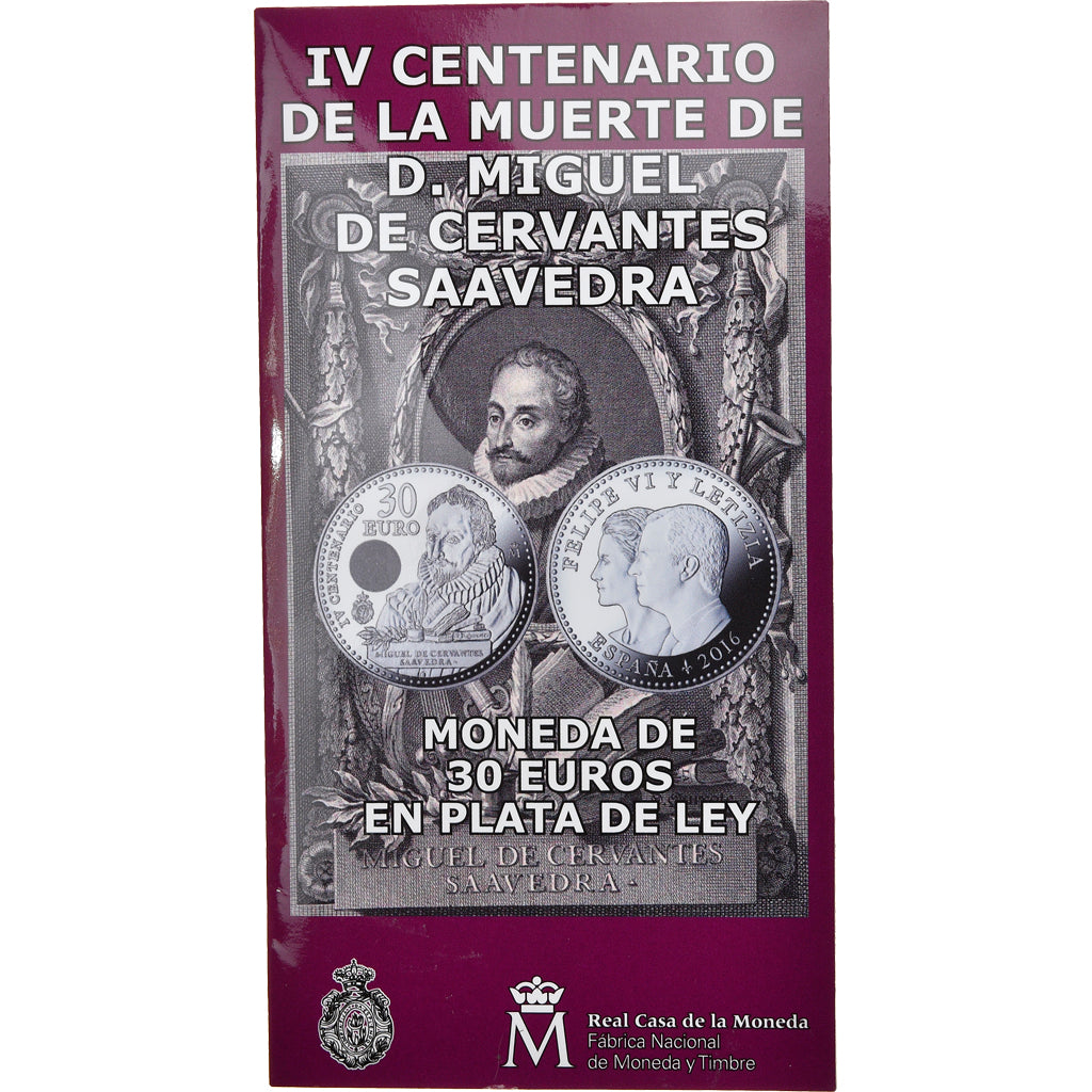 Spain, 30 Euro, Miguel de Cervantes, 2016, Madrid, MS(65-70), Silver
