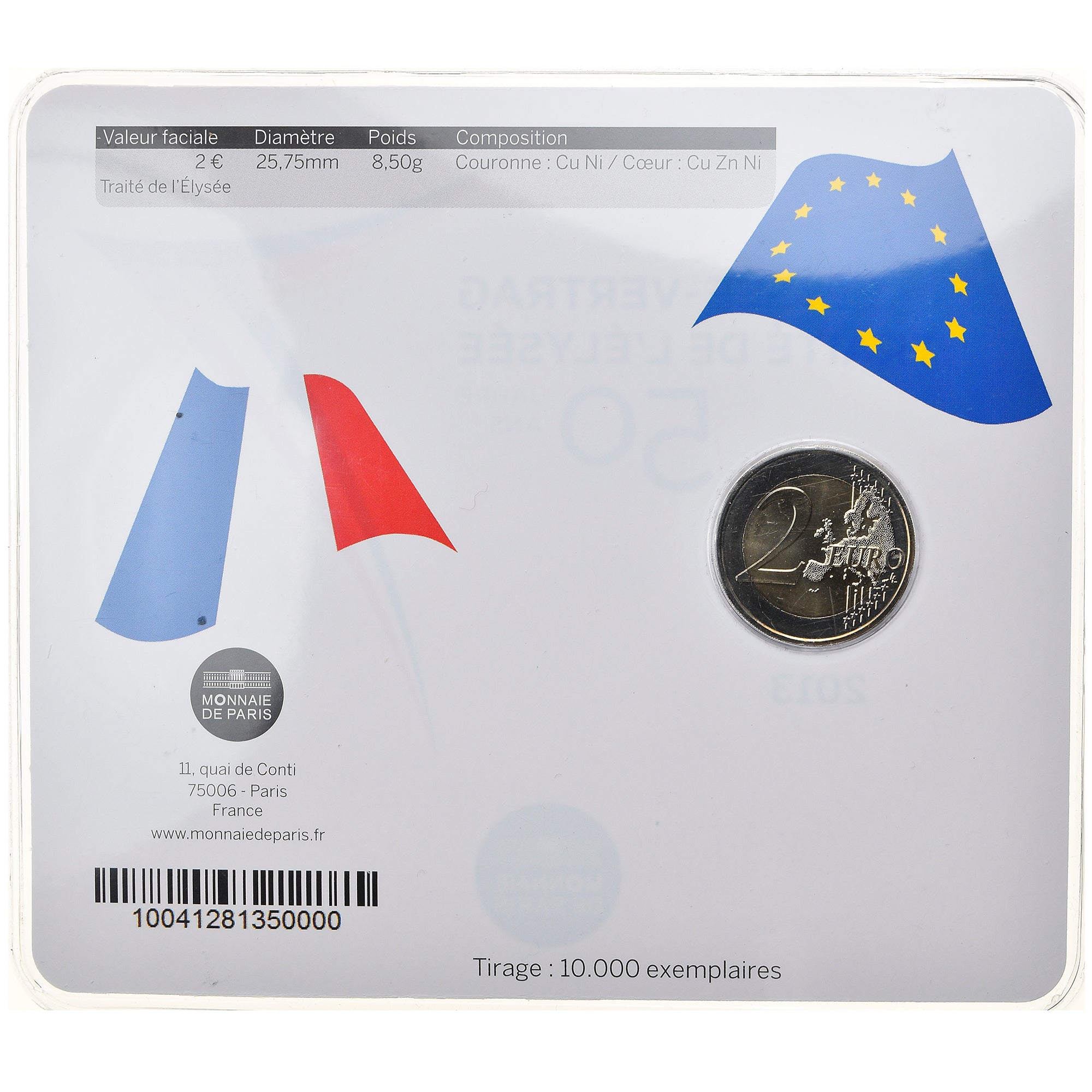 France, Monnaie de Paris, 2 Euro, Traité de l'Elysée, 2013, FDC, Bi-Metallic
