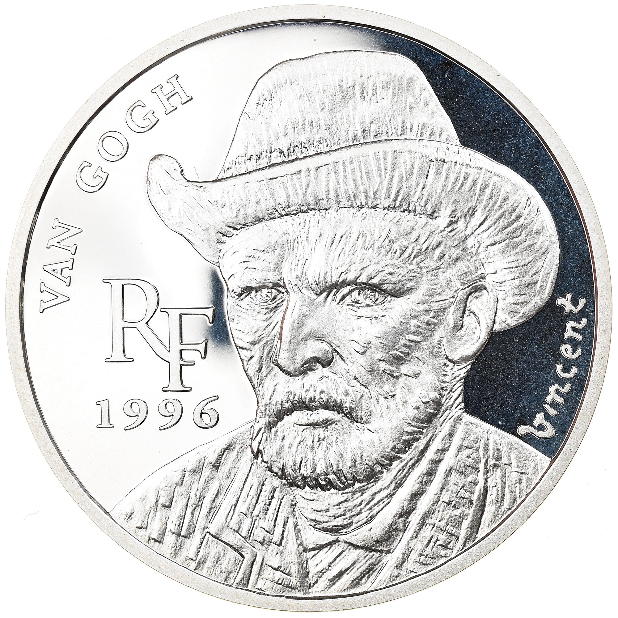 Coin, France, Vincent Van Gogh, 10 Francs-1.5 Euro, 1996, MS(65-70), Silver