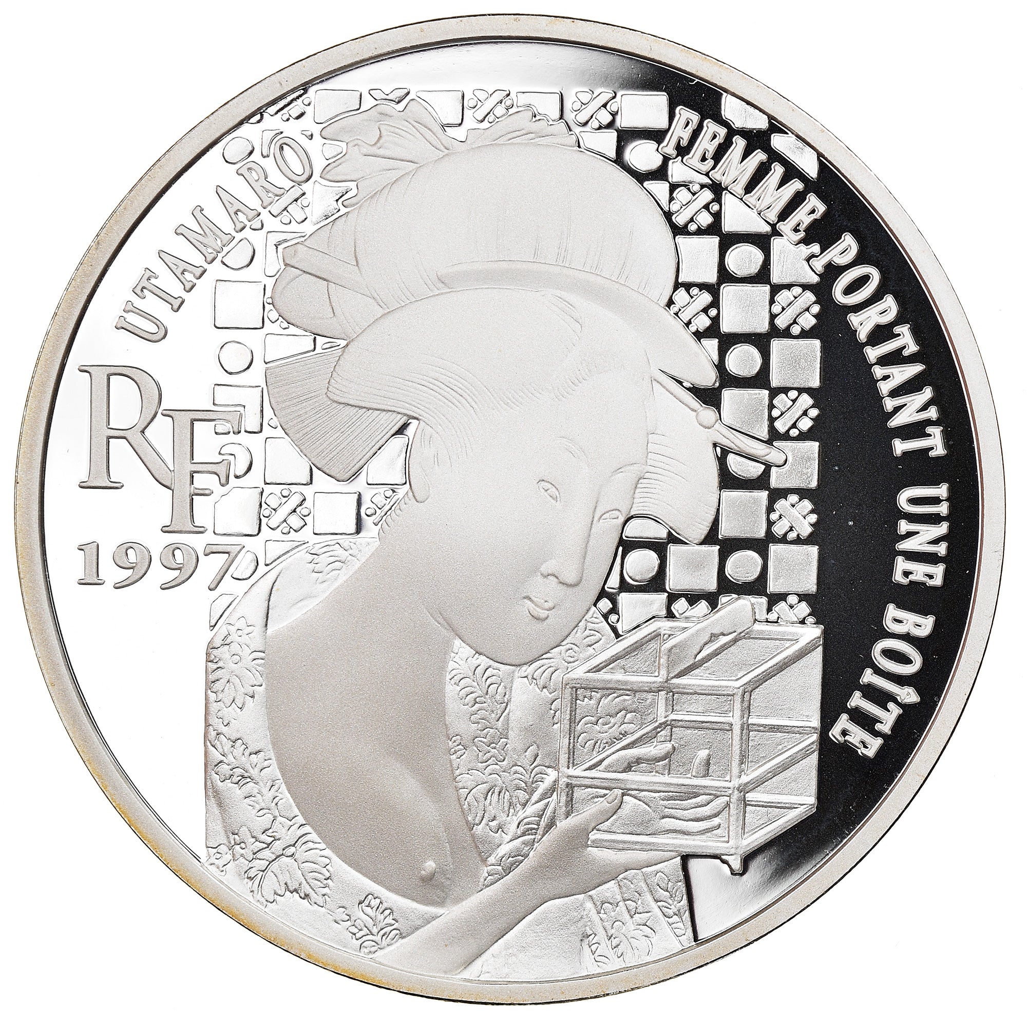 Moeda, França, Utamaro, 10 Francs-1.5 Euro, 1997, MS(65-70), Prata