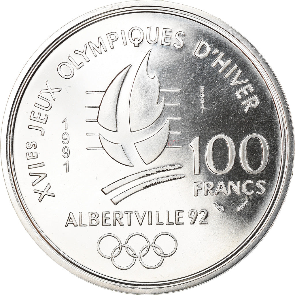 Munten, Frankrijk, Albertville - Ski Jumping, 100 Francs, 1991, ESSAI, UNC