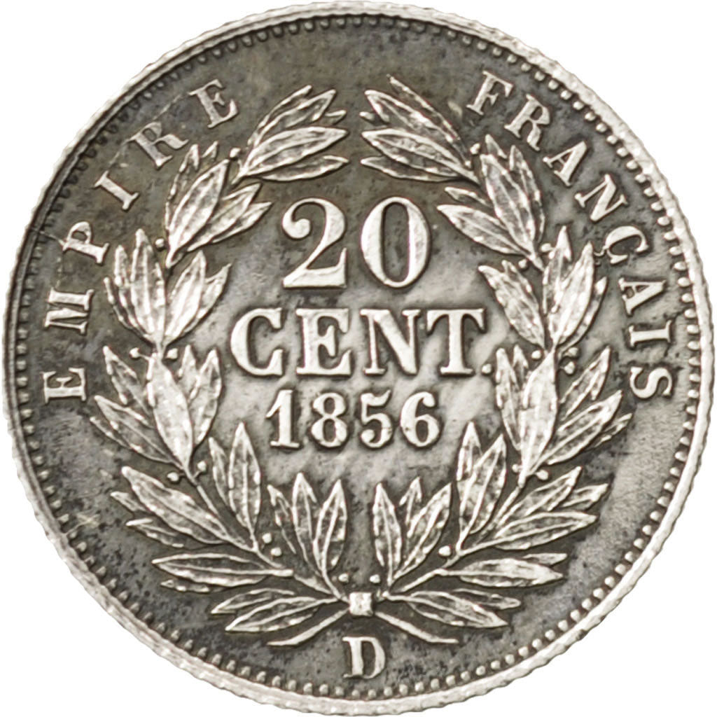 FRANCE, Napoléon III, 20 Centimes, 1856, Lyon, KM #778.3, AU(55-58), Silver, G..