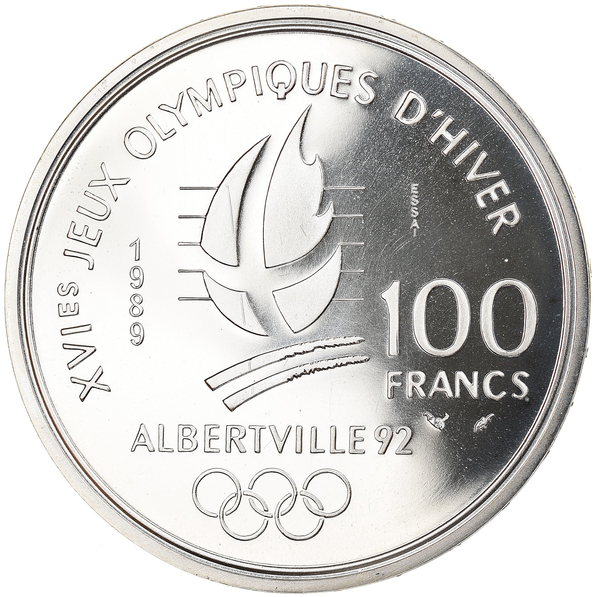 Coin, France, Albertville - Ice Skating, 100 Francs, 1989, ESSAI, MS(64), Silver