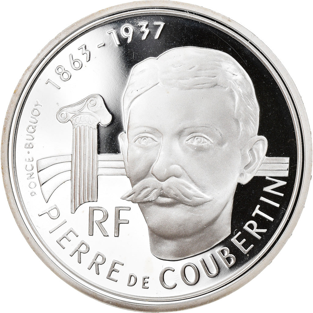Coin, France, Pierre de Coubertin, 100 Francs, 1991, ESSAI, MS(65-70), Silver