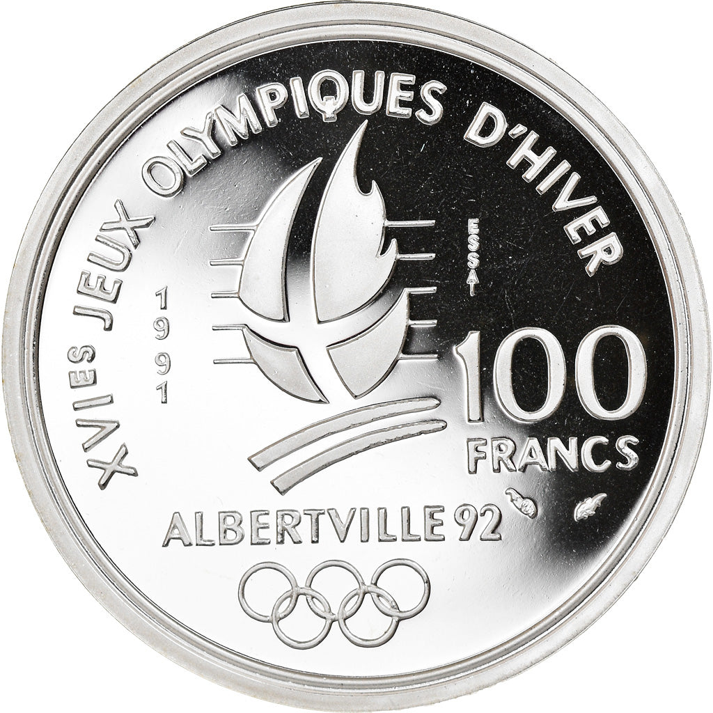 Coin, France, Pierre de Coubertin, 100 Francs, 1991, ESSAI, MS(65-70), Silver