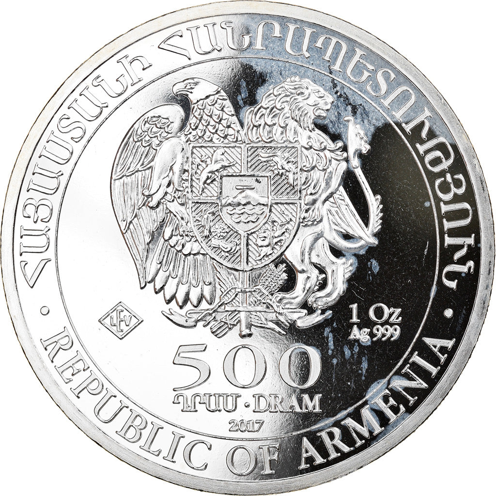 Coin, Armenia, Noah's Ark, 500 Dram, 2017, 1 Oz, MS(64), Silver