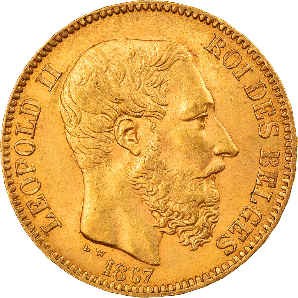 Coin, Belgium, Leopold II, 20 Francs, 20 Frank, 1867, AU(55-58), Gold, KM:32
