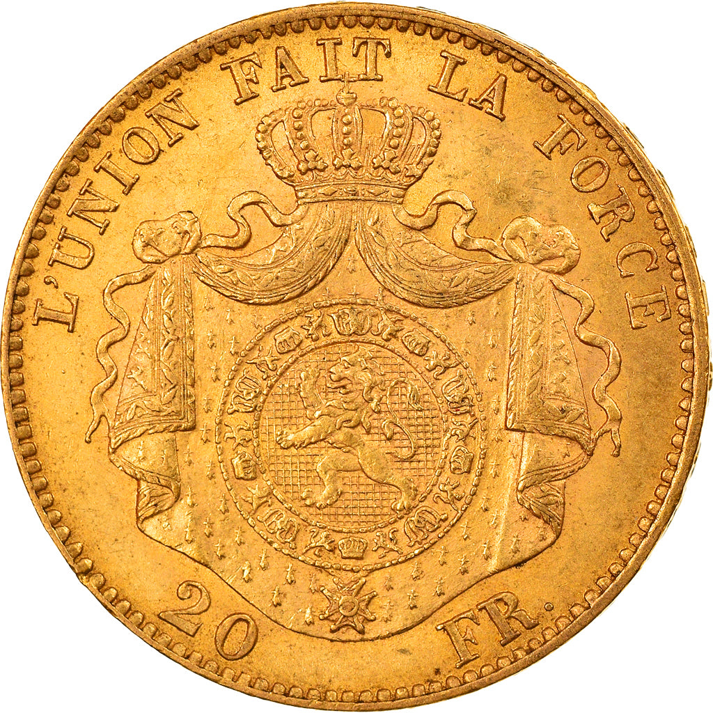 Coin, Belgium, Leopold II, 20 Francs, 20 Frank, 1867, AU(55-58), Gold, KM:32