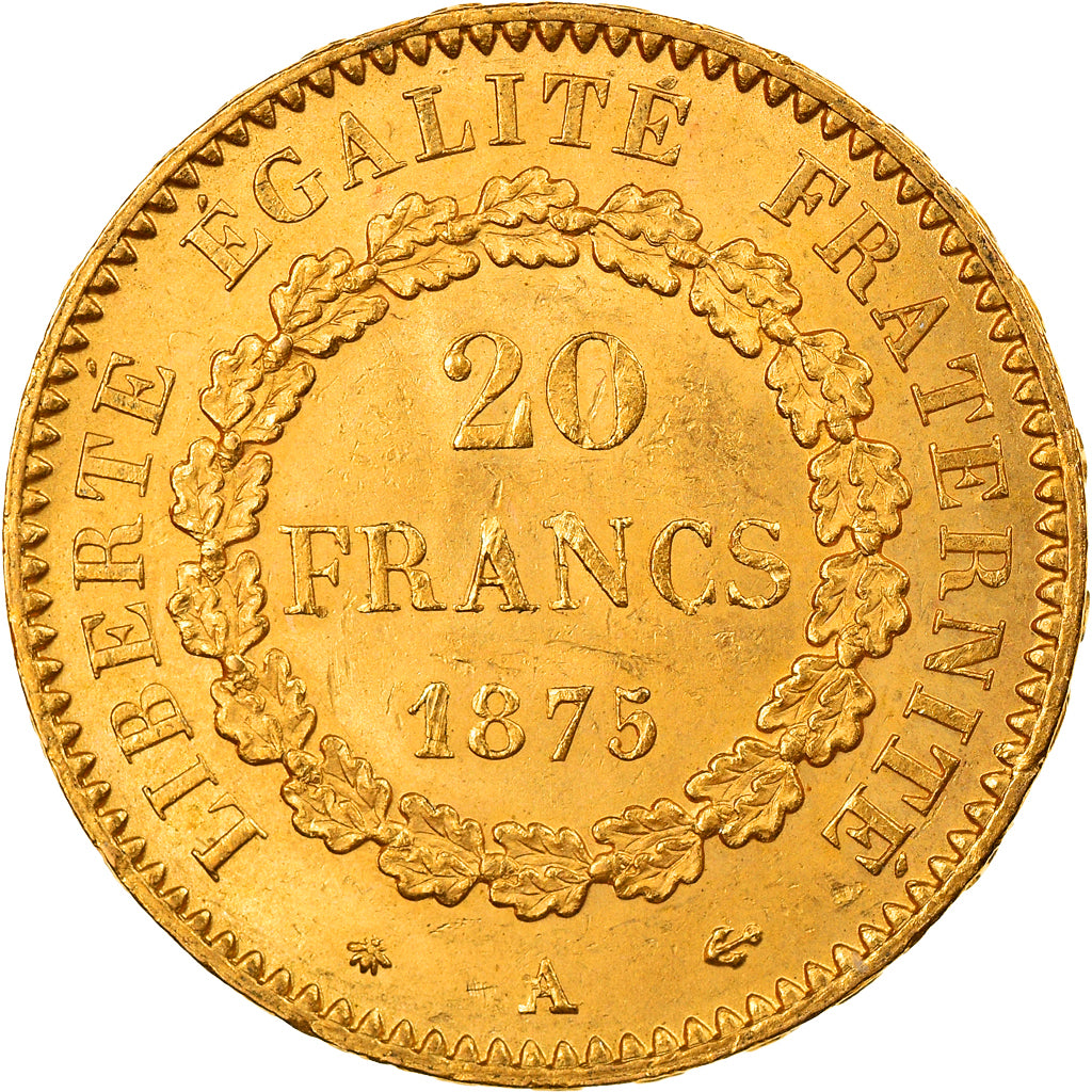 Moneta, Francja, Génie, 20 Francs, 1875, Paris, AU(55-58), Złoto, KM:825