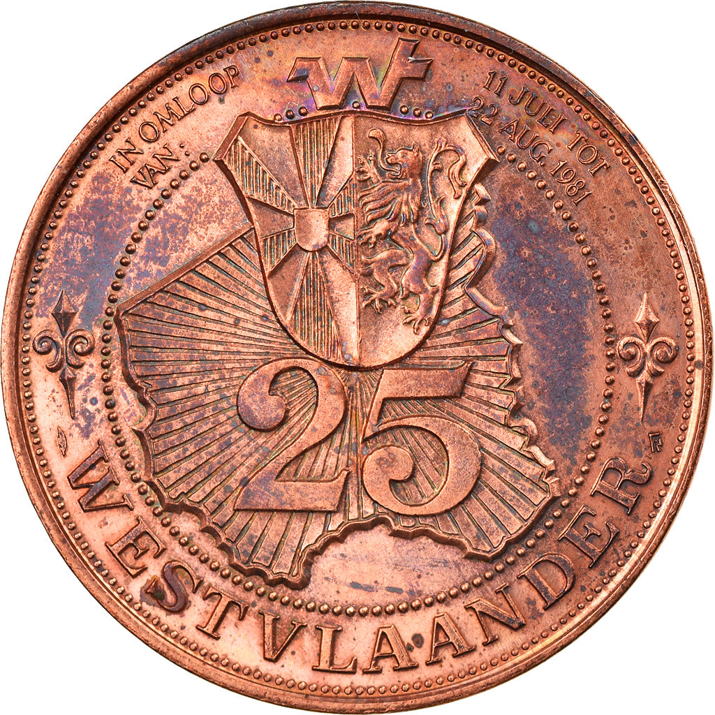 Belgium, Token, 25 Westvlaander, Poperinge - Moorslede, 1981, AU(55-58), Copper