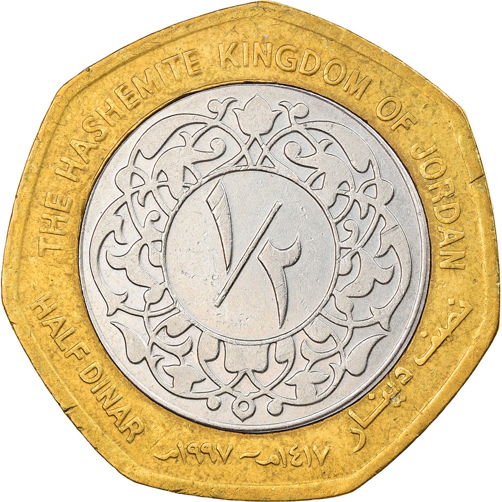 Monnaie, Jordan, Hussein, 1/2 Dinar, 1997/AH1417, TTB+, Bi-Metallic, KM:63