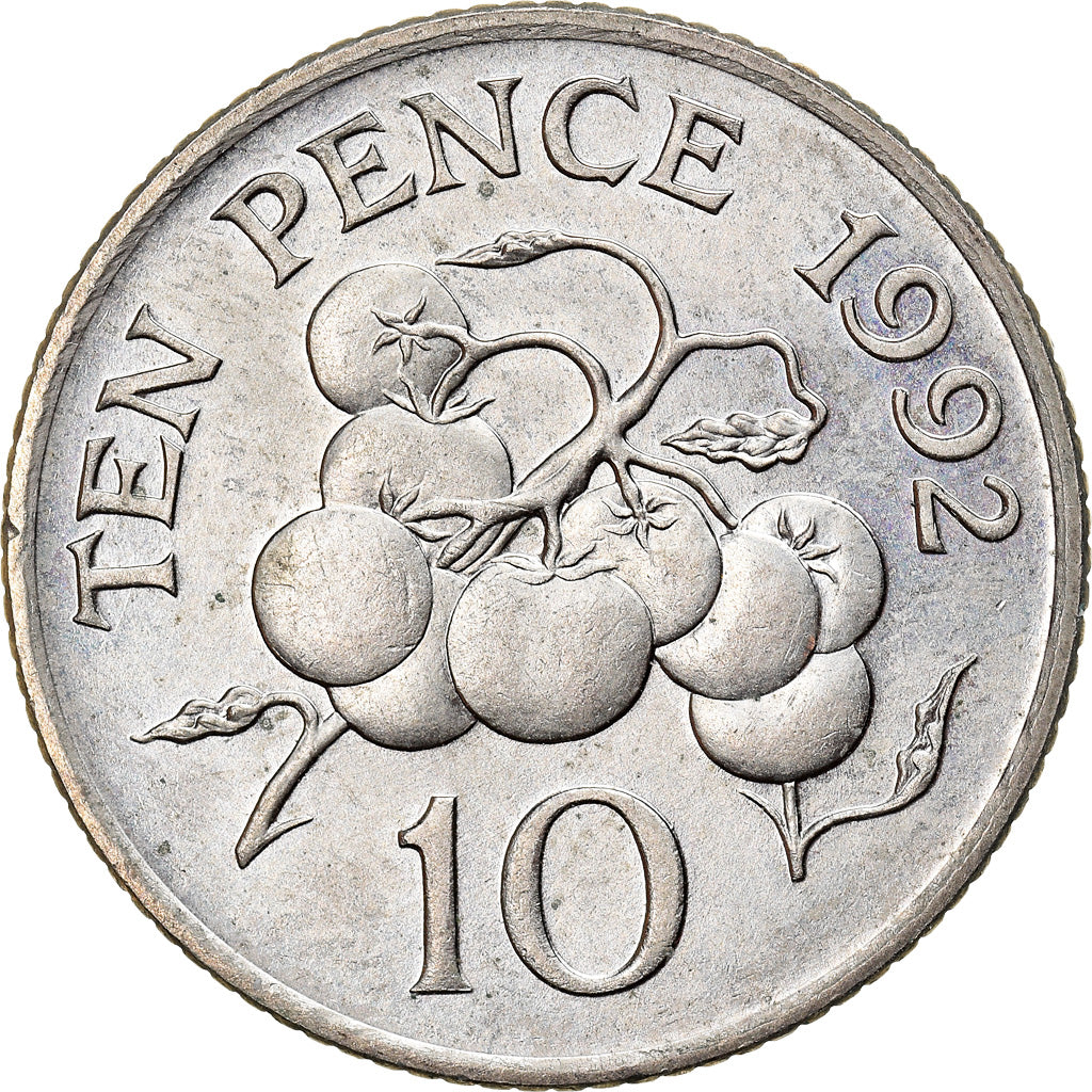 Moneda, Guernsey, Elizabeth II, 10 Pence, 1992, EBC, Cobre - níquel, KM:43.2