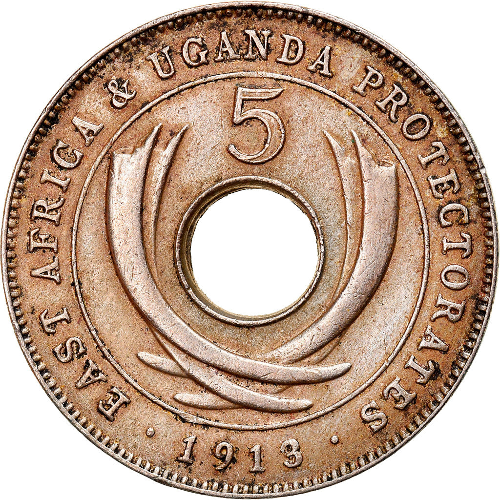 Moneta, AFRYKA WSCHODNIA, George V, 5 Cents, 1913, Heaton, AU(50-53)
