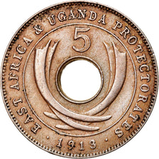 Moneta, AFRYKA WSCHODNIA, George V, 5 Cents, 1913, Heaton, AU(50-53)