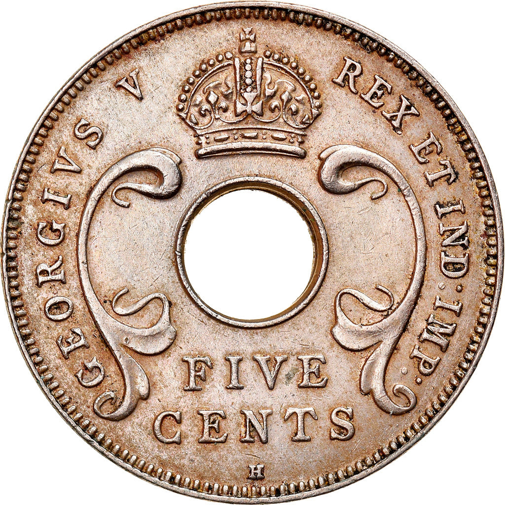 Moneta, AFRYKA WSCHODNIA, George V, 5 Cents, 1913, Heaton, AU(50-53)