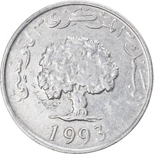 Coin, Tunisia, 5 Millim, 1993, EF(40-45), Aluminum, KM:282