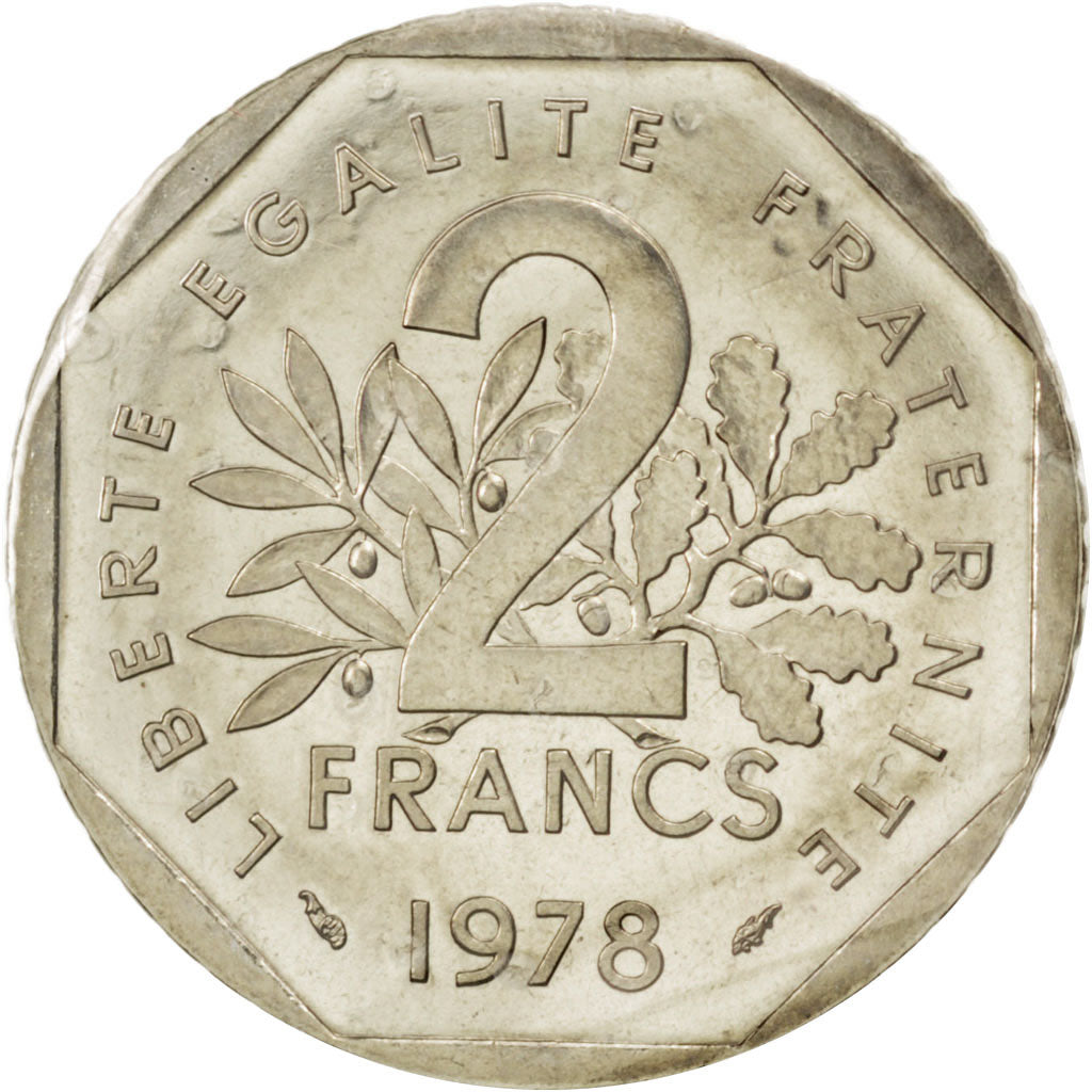 FRANCE, 2 Francs, 1978, KM #E119, MS(65-70), Nickel, Gadoury #547, 7.50