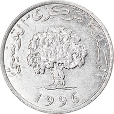 Münze, Tunesien, 5 Millim, 1996, SS+, Aluminium, KM:282