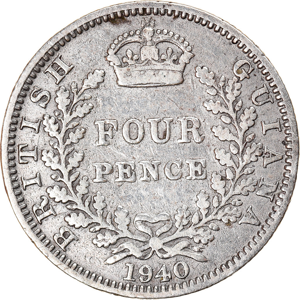 Coin, Guyana, 4 Pence, 1940, VF(20-25), Silver, KM:30
