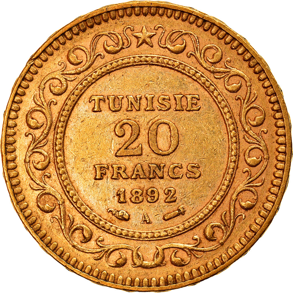 Monnaie, Tunisie, Ali Bey, 20 Francs, 1892, Paris, TTB, Or, KM:227, Lecompte:444