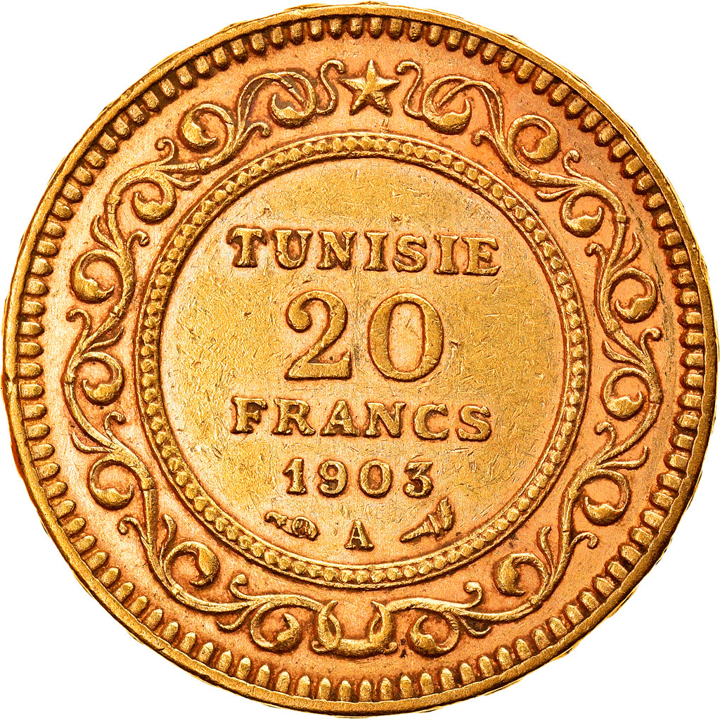 Coin, Tunisia, Muhammad al-Hadi Bey, 20 Francs, 1903, Paris, EF(40-45), Gold