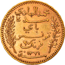 Moneta, Tunisia, Muhammad al-Hadi Bey, 20 Francs, 1903, Paris, AU(50-53)