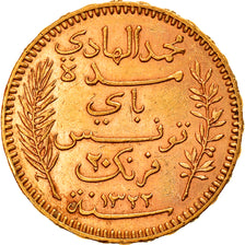 Moneda, Túnez, Muhammad al-Hadi Bey, 20 Francs, 1904, Paris, MBC+, Oro, KM:234
