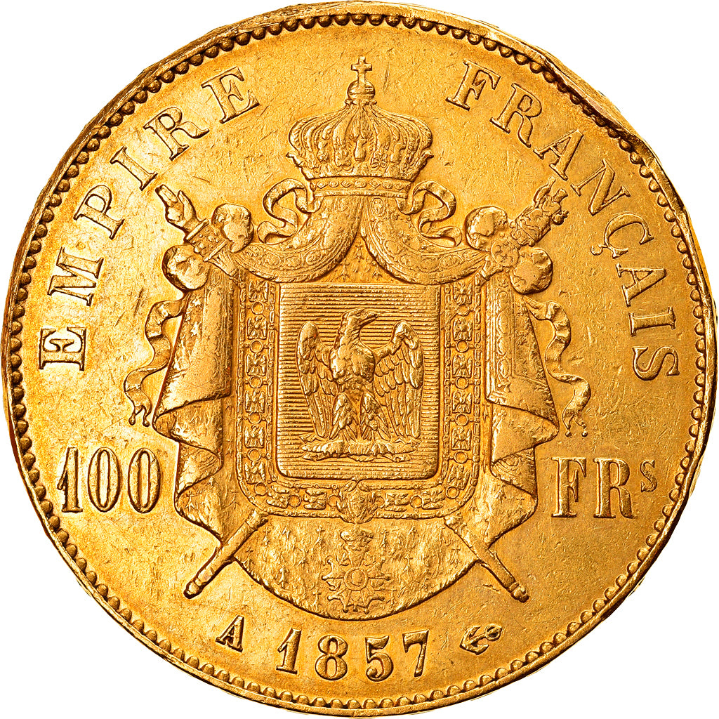 Moneta, Francja, Napoleon III, 100 Francs, 1857, Paris, EF(40-45), Złoto