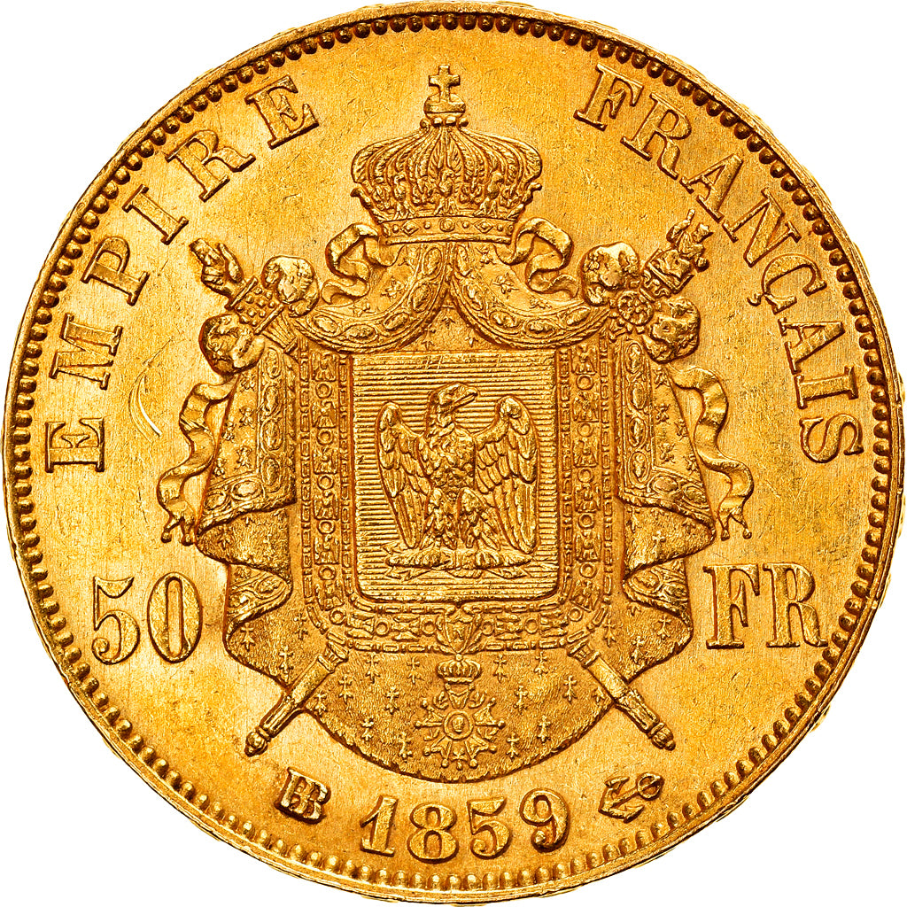 Coin, France, Napoleon III, 50 Francs, 1859, Strasbourg, AU(50-53), Gold