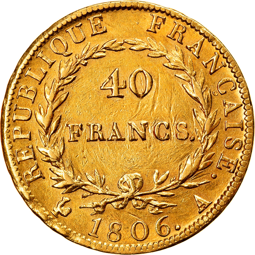 Moeda, França, Napoléon I, 40 Francs, 1806, Paris, EF(40-45), Dourado