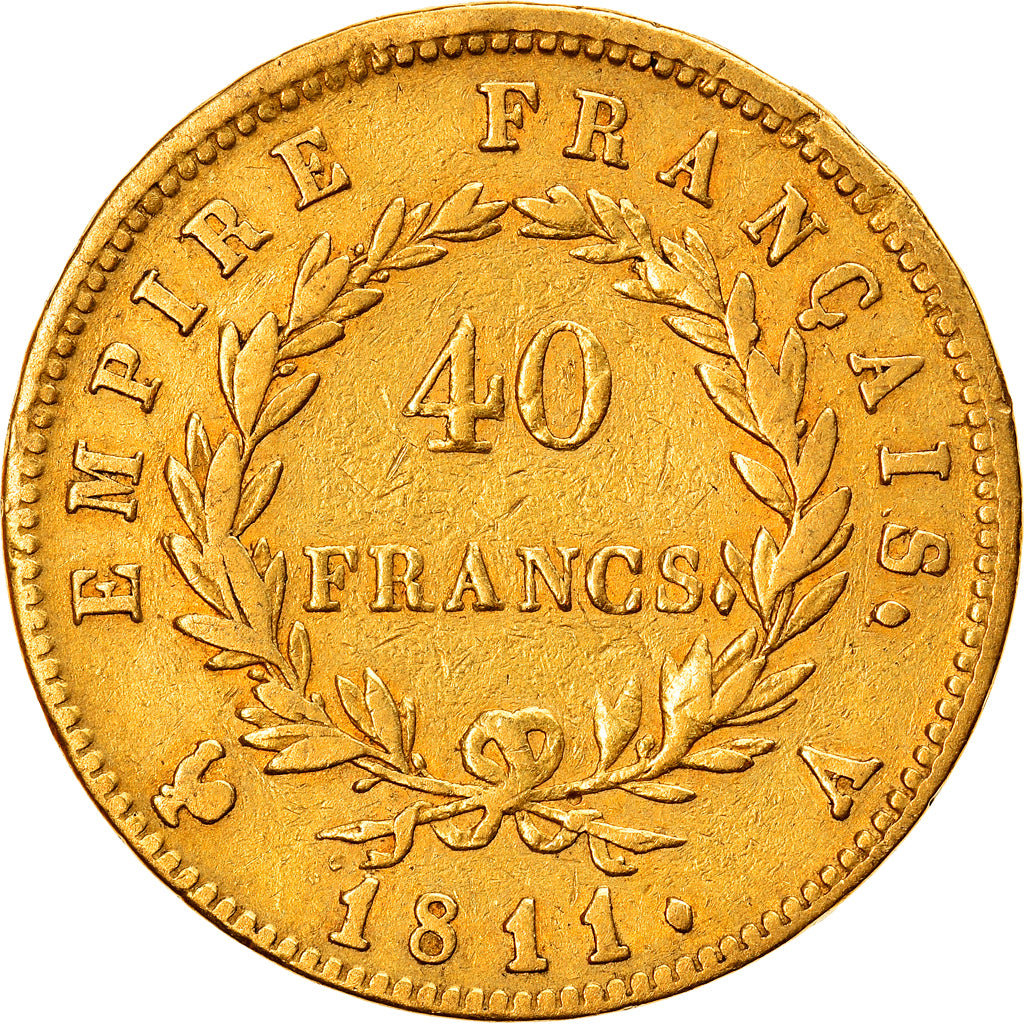 Moneta, Francia, Napoléon I, 40 Francs, 1811, Paris, MB+, Oro, KM:696.1