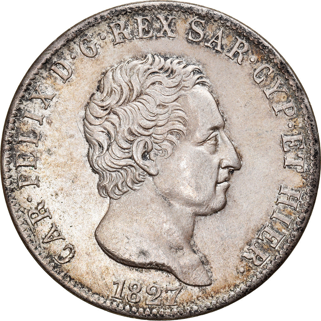 Munten, Italiaanse staten, SARDINIA, Carlo Felice, 5 Lire, 1827, Genoa, PR+