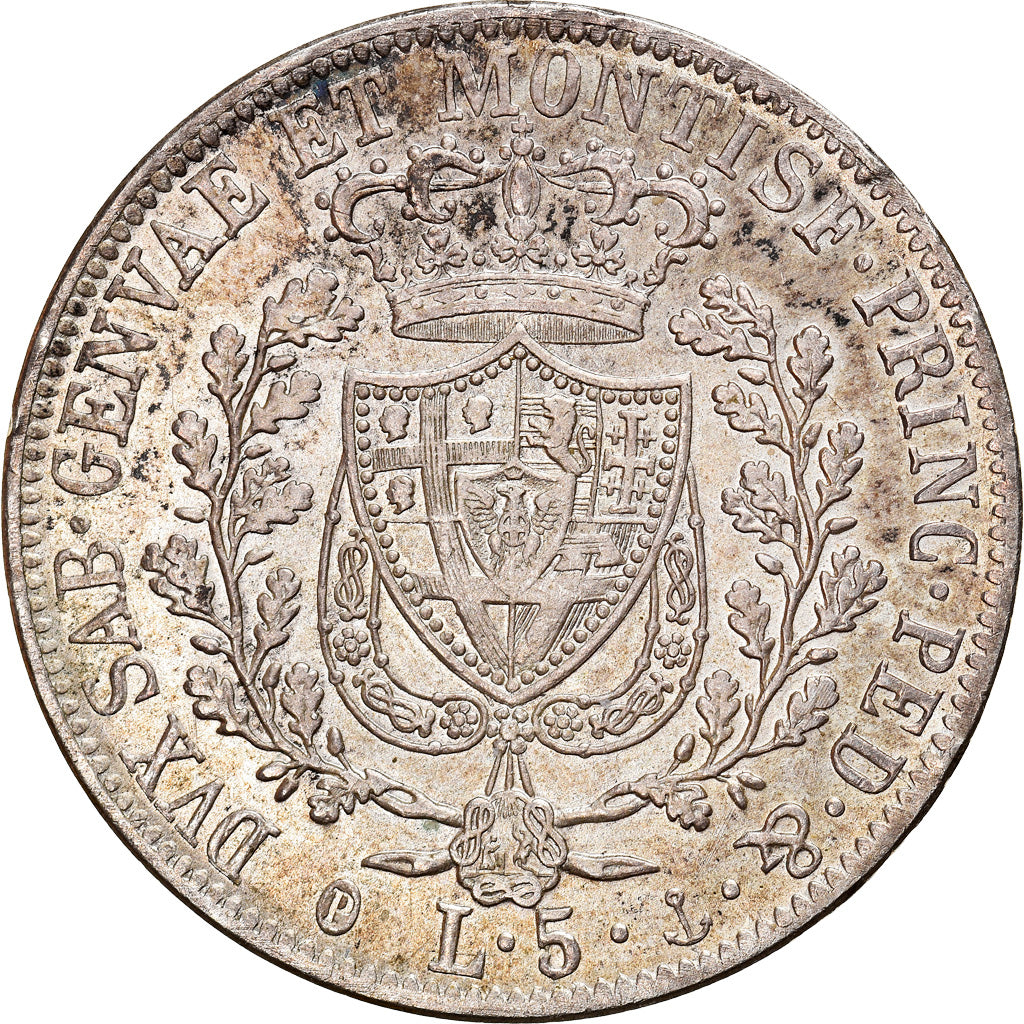 Munten, Italiaanse staten, SARDINIA, Carlo Felice, 5 Lire, 1827, Genoa, PR+