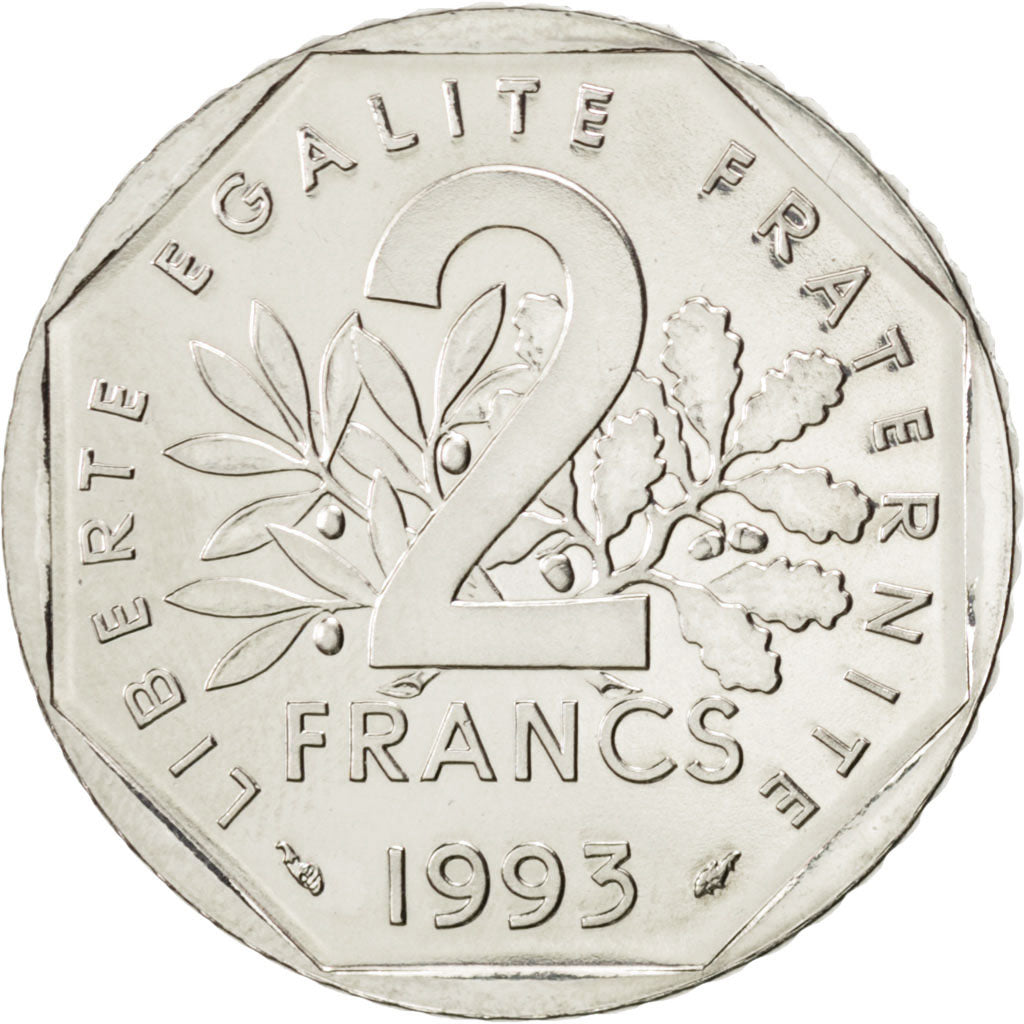 FRANCE, Jean Moulin, 2 Francs, 1993, KM #1062, MS(63), Nickel, 26.5, Gadoury...