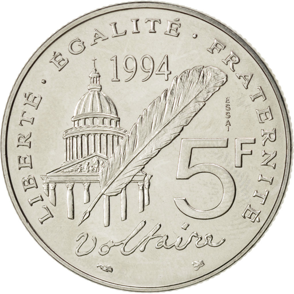 Coin, France, Voltaire, 5 Francs, 1994, MS(63), Nickel, KM:1063, Gadoury:775