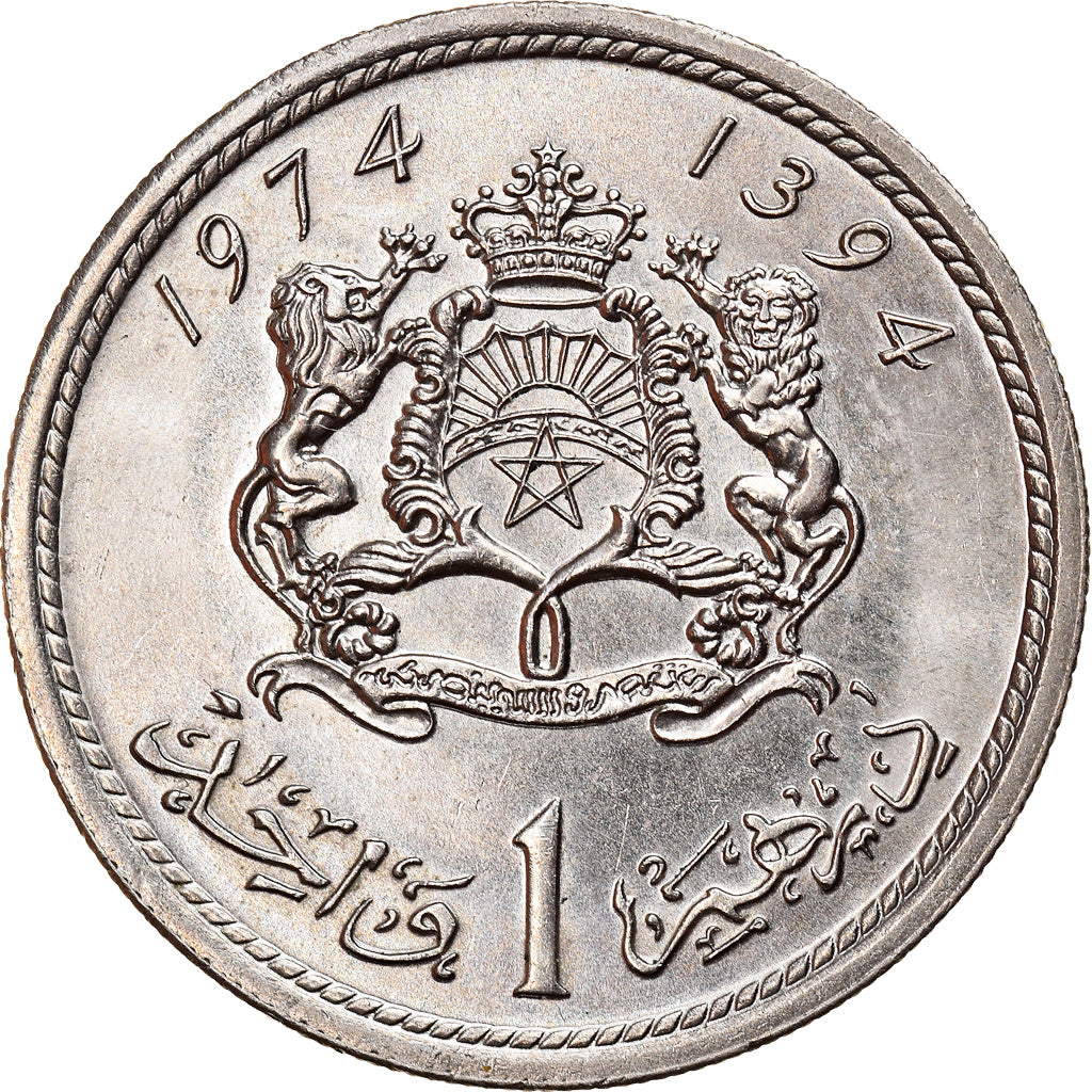 Munten, Marokko, al-Hassan II, Dirham, 1974/AH1394, PR, Copper-nickel, KM:63