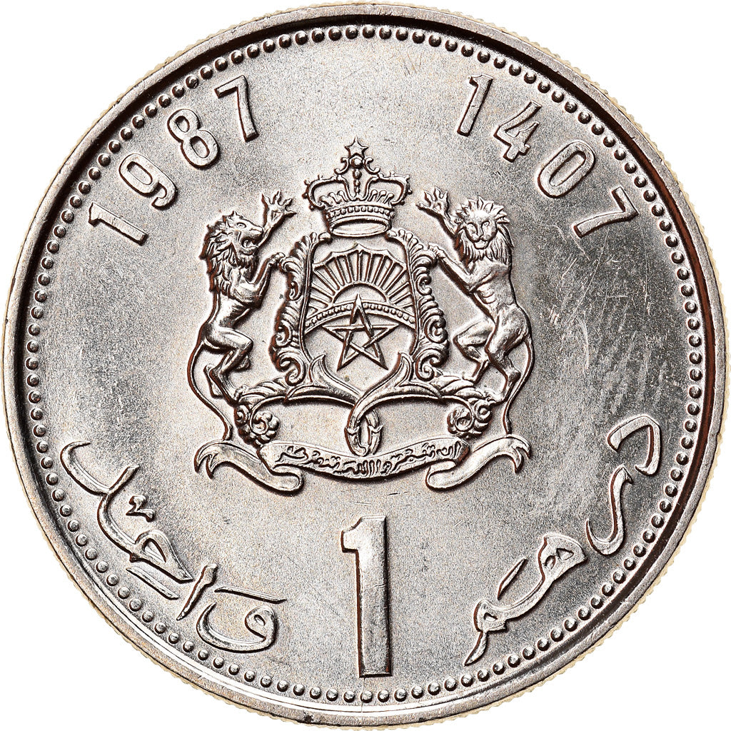 Münze, Marokko, al-Hassan II, Dirham, 1987/AH1407, VZ+, Copper-nickel, KM:88