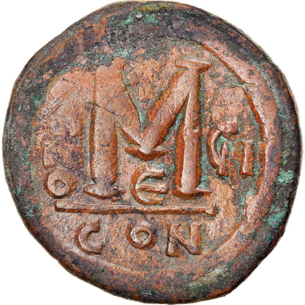 Coin, Justin II, Follis, 571-572, Constantinople, VF(30-35), Copper, Sear:360