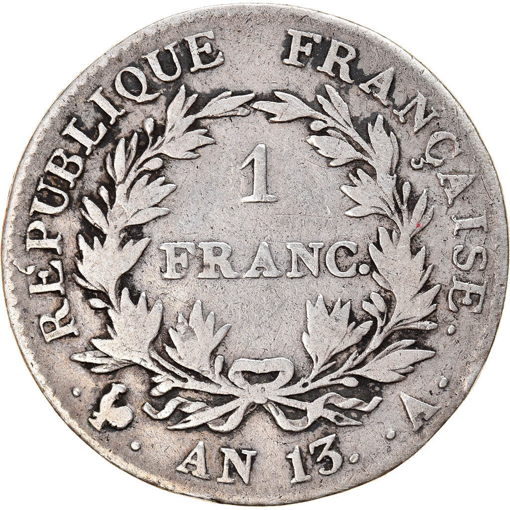 Moeda, França, Napoléon I, Franc, AN 13, Paris, VF(20-25), Prata, KM:656.1