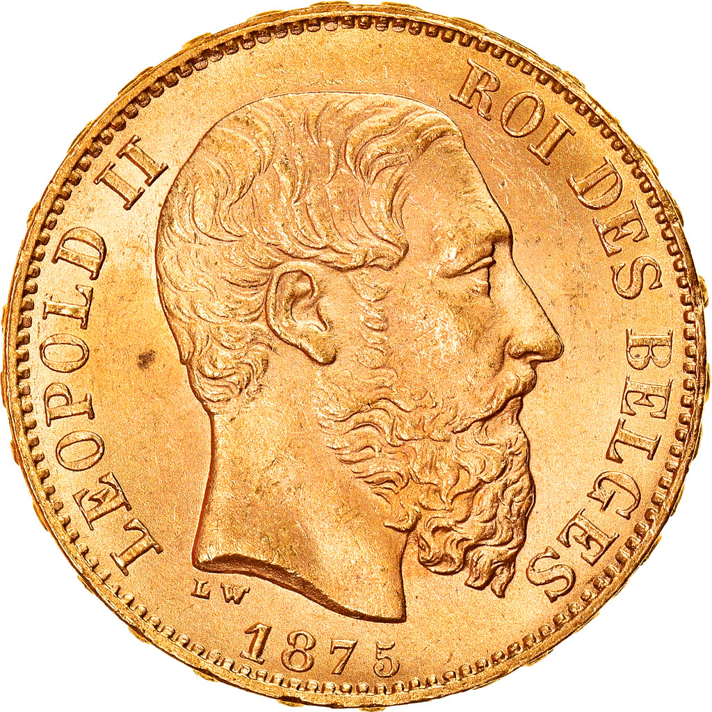 Moneta, Belgio, Leopold II, 20 Francs, 20 Frank, 1875, SPL, Oro, KM:37