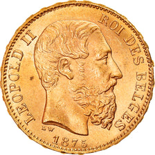 Moneta, Belgio, Leopold II, 20 Francs, 20 Frank, 1875, SPL, Oro, KM:37