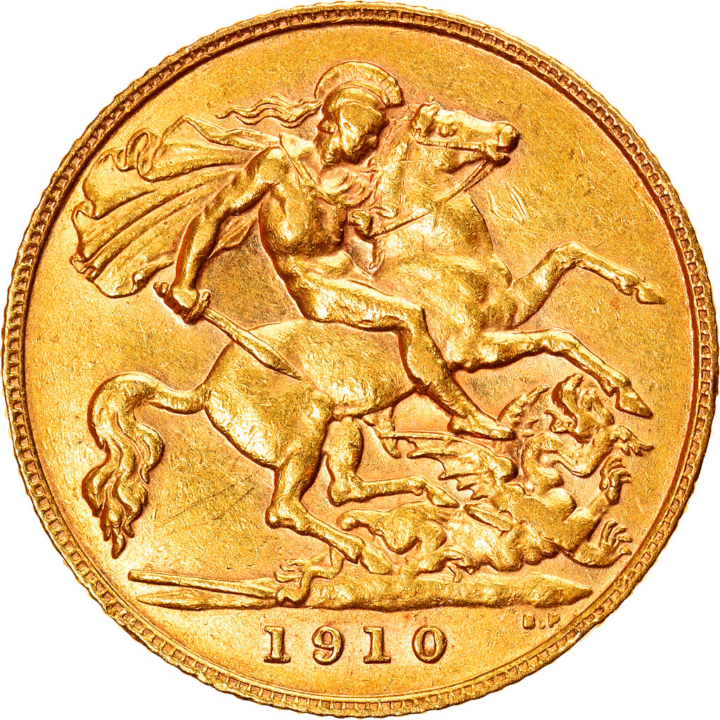 Coin, Great Britain, Edward VII, 1/2 Sovereign, 1910, AU(50-53), Gold, KM:804