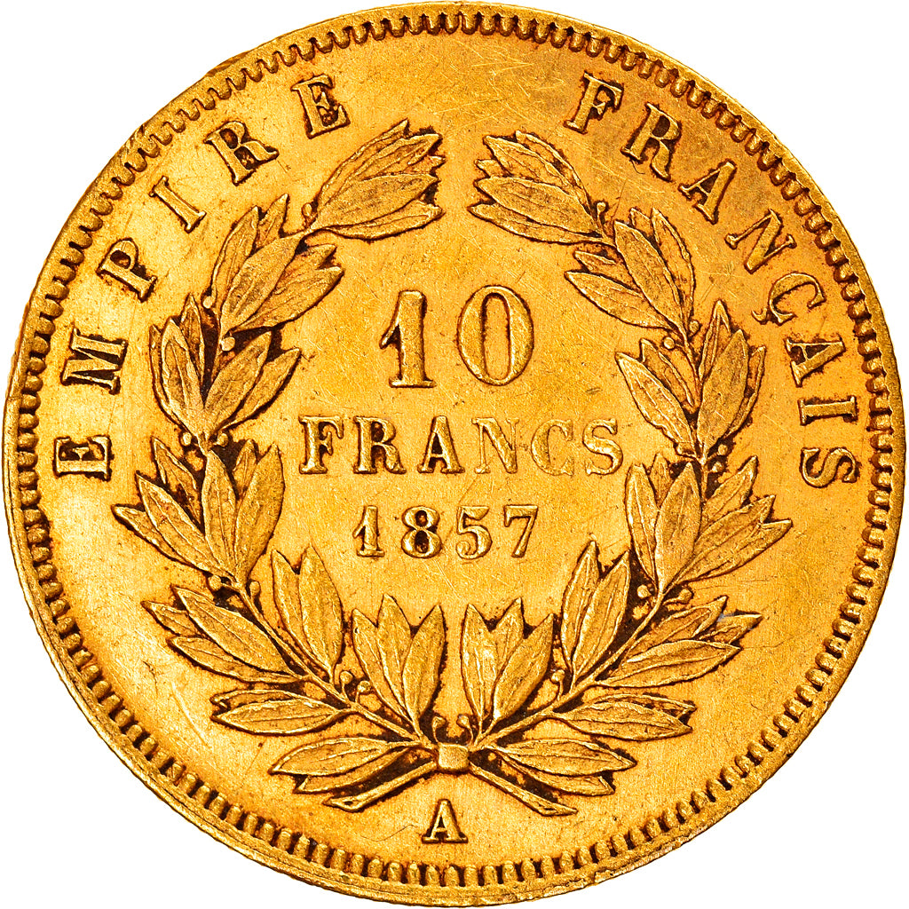 Moeda, França, Napoleon III, 10 Francs, 1857, Paris, EF(40-45), Dourado