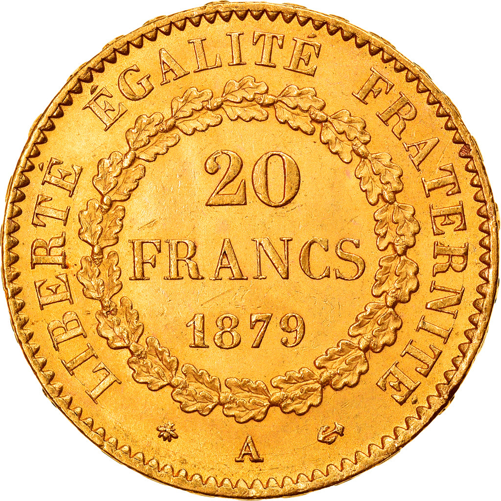 Coin, France, Génie, 20 Francs, 1879, Paris, MS(63), Gold, KM:825, Gadoury:1063