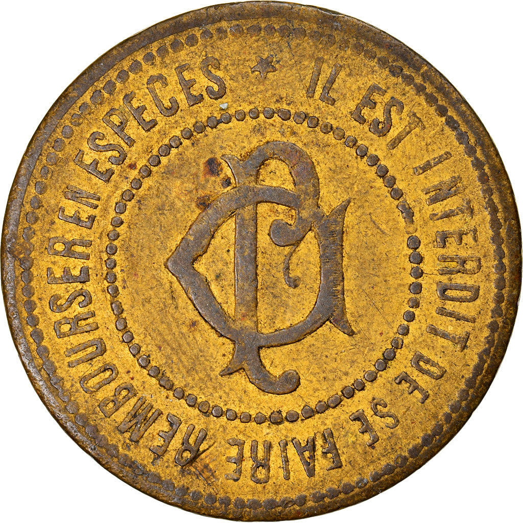 Moneta, Francia, D.J. Bon pour Consommation, 10 Centimes, BB, Ottone