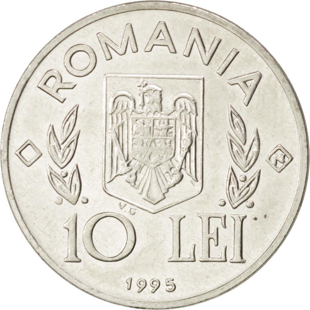 ROMANIA, 10 Lei, 1995, KM #117.2, MS(63), Nickel Plated Steel, 23.3, 4.55