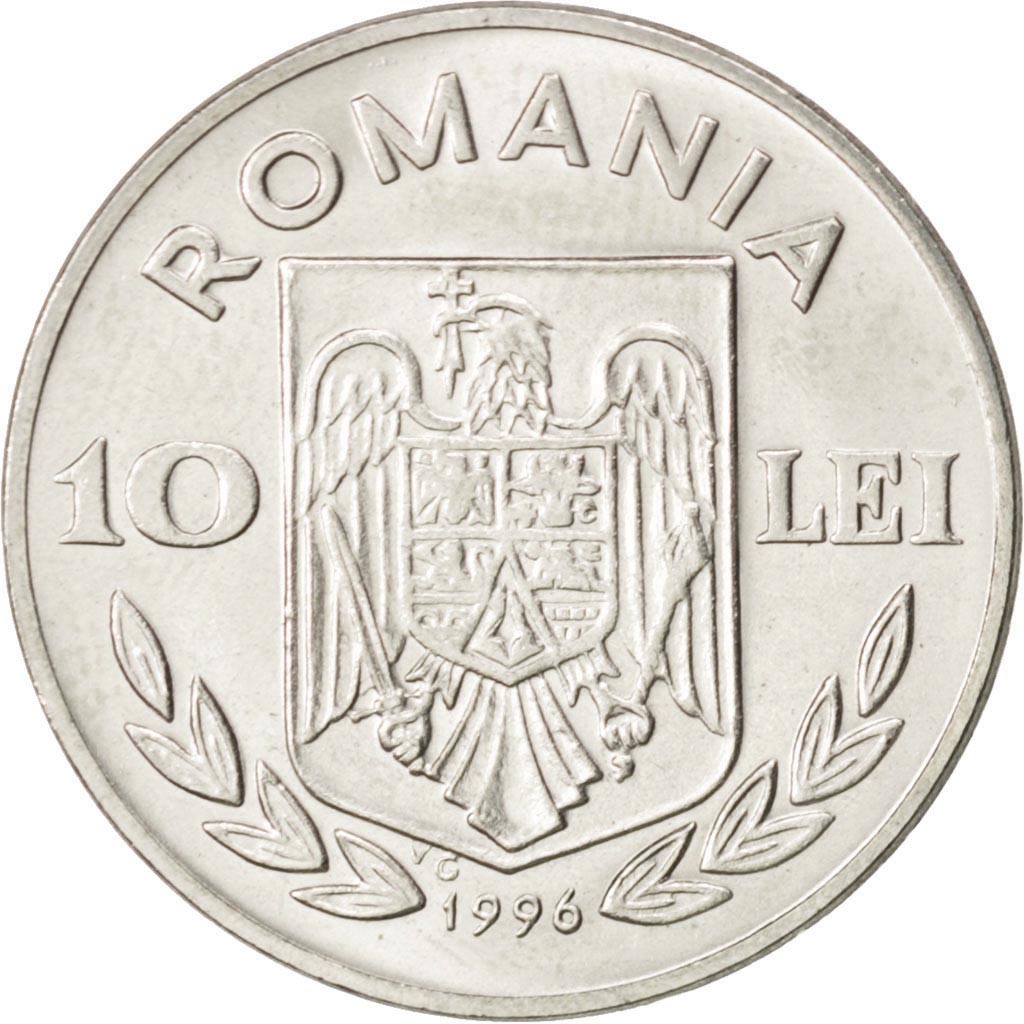 Coin, Romania, 10 Lei, 1996, MS(63), Nickel plated steel, KM:125