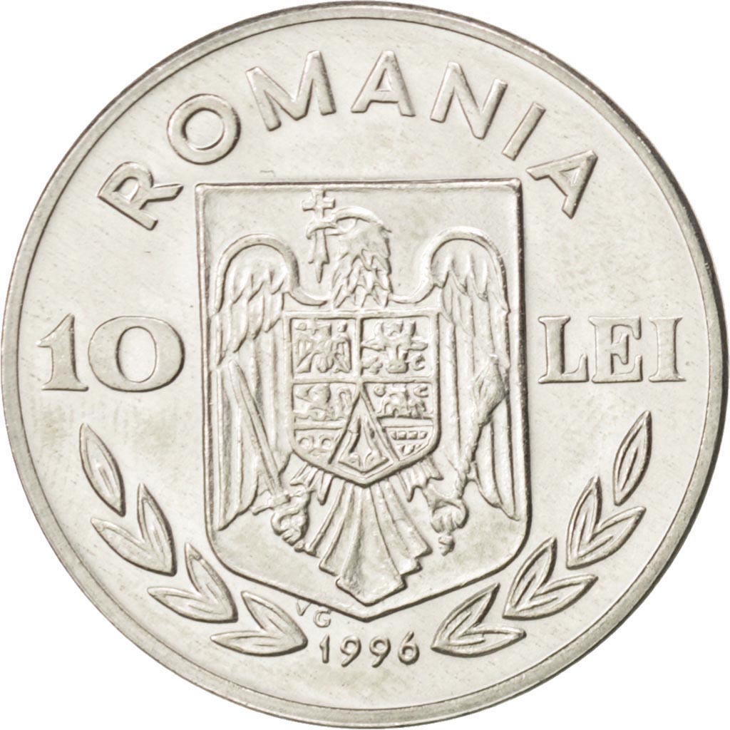 Coin, Romania, 10 Lei, 1996, MS(63), Nickel plated steel, KM:124